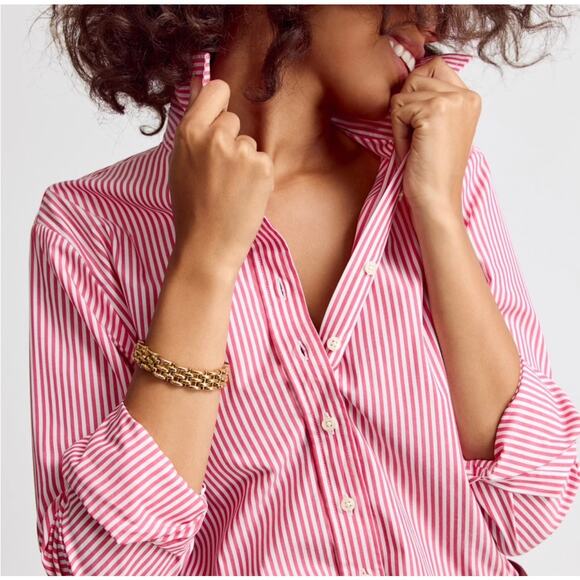 NEW THE SHIRT Rochelle Behrens THE BOYFRIEND XL Button Up Striped Pink White - Picture 2 of 12
